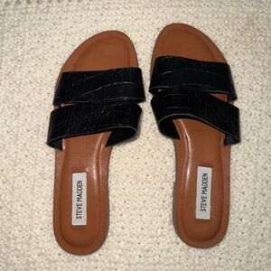 Steve Madden Black Croc-Embossed Slide Sandals